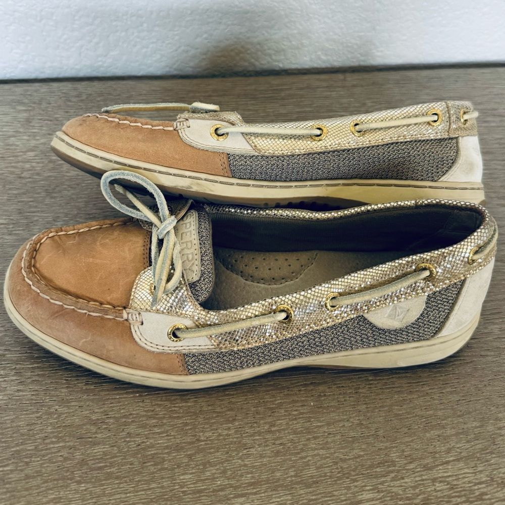 Sperry Tan Gold Metallic Lace-Up Boat Shoes 8.5